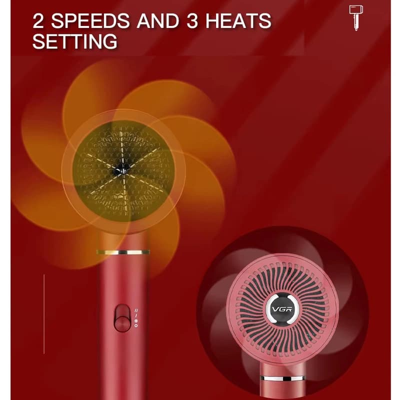Фен профессиональный VGR V-431 RED, 2 уровня обдува, 2 уровня температуры, насадка-концентратор, фото 10