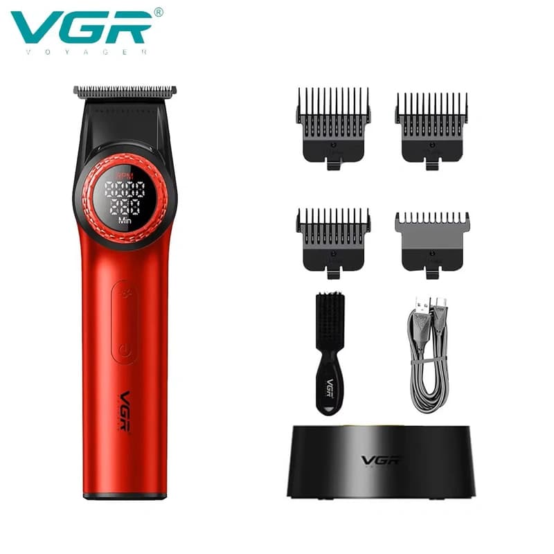 Тример VGR V-977 RED, регулювання потужності 6000 - 8000 RPM, 2500 mAh, 4 насадки, LED display, фото 5