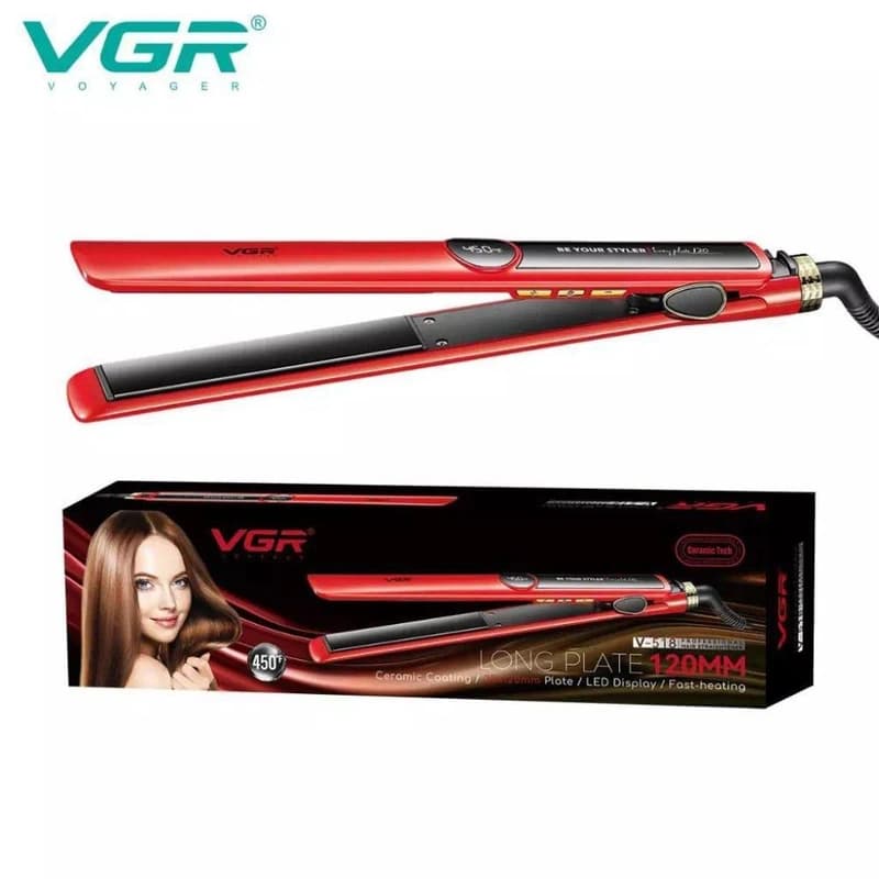 Выпрямитель для волос VGR V-518 RED, температура от 100°C до 230°C, керамическое покрытие, LED display, 40 Вт, фото 1