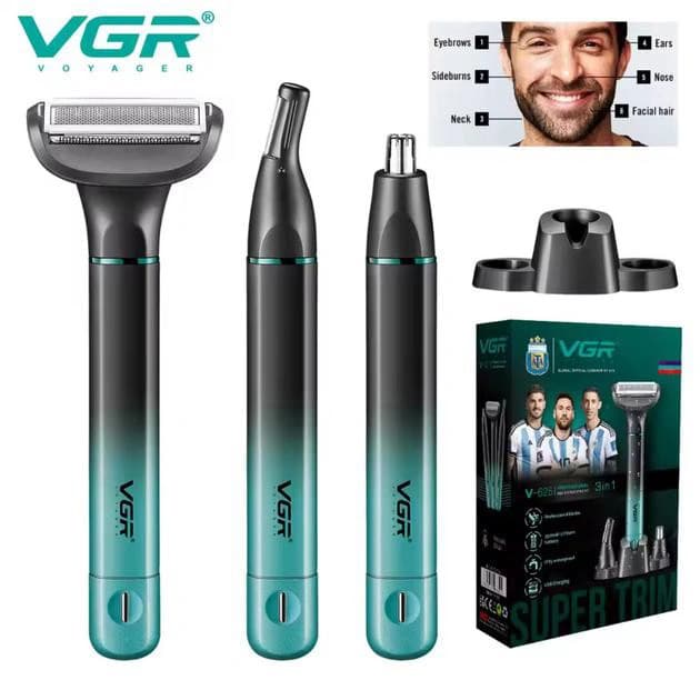 Електростанок VGR 3 в 1 V-625, 3 насадки (для носу, обличчя та тіла), IPX5, фото 4