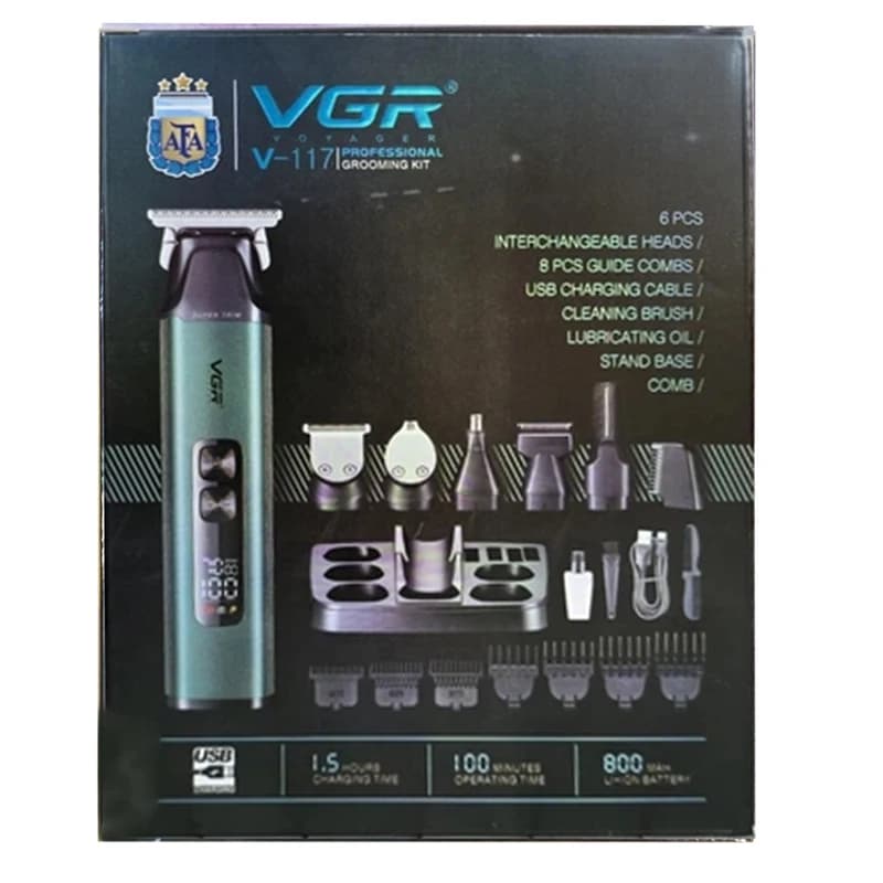 Набір для стрижки VGR 6 в 1 V-117 GREEN, 14 насадок, LED Display, фото 4