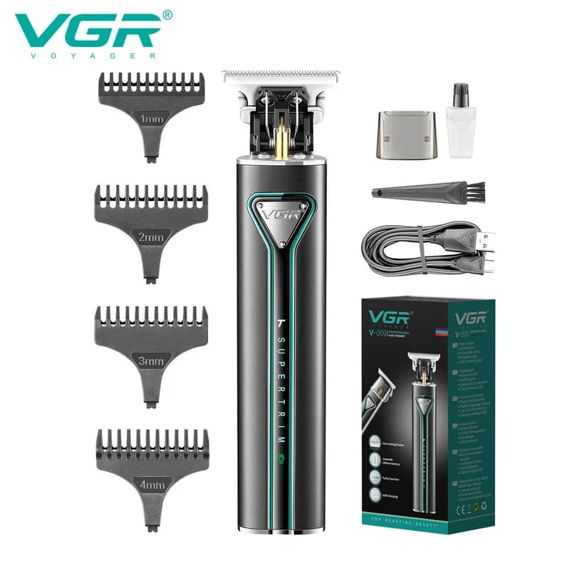 Тример VGR V-009 GREEN, TURBO-режим, 4 насадки, LED підсвічування, фото 2