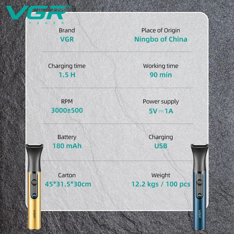 Триммер VGR 2 в 1 V-626 GOLD, 2 насадки (для носа и волос), фото 5