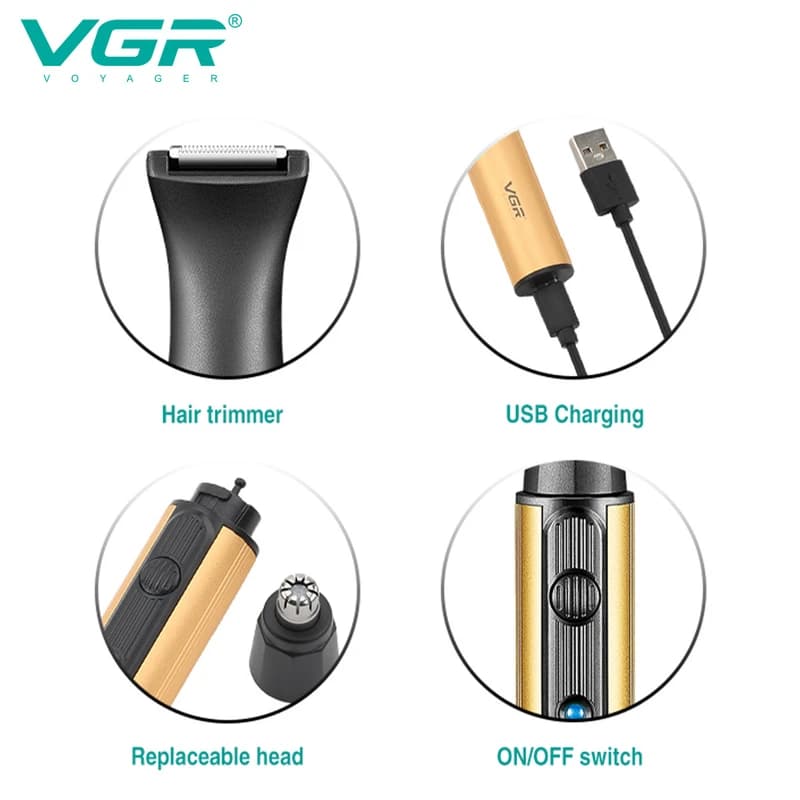 Триммер VGR 2 в 1 V-626 GOLD, 2 насадки (для носа и волос), фото 6