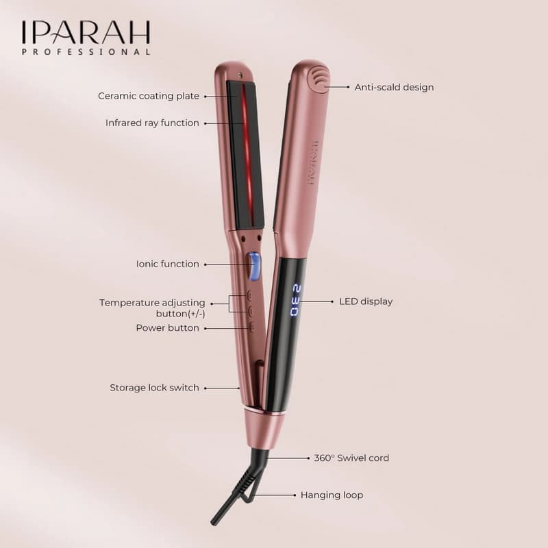 Выпрямитель для волос IPARAH P-104B BLUE, 4 режима, 100-230°C, керамическое покрытие, LED display, 55-62 W, фото 3