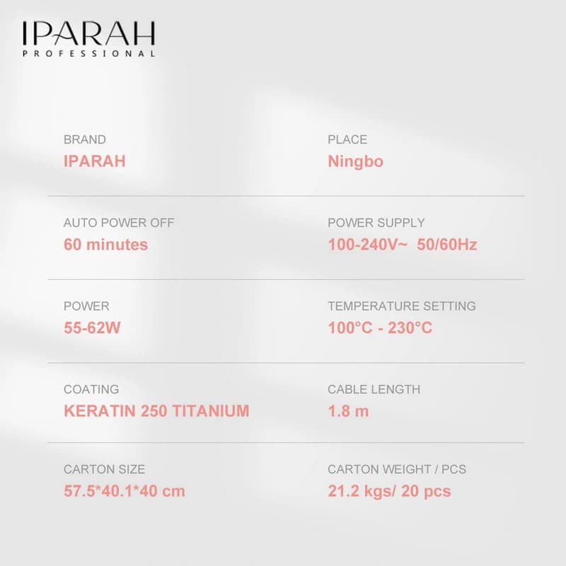 Выпрямитель для волос IPARAH P-104B BLUE, 4 режима, 100-230°C, керамическое покрытие, LED display, 55-62 W, фото 8