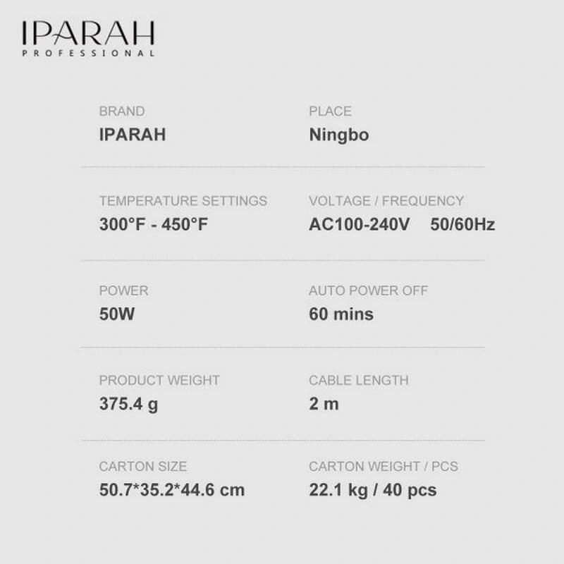 Выпрямитель для волос IPARAH P-122, 150-230°C, титановое покрытие, LED display, 50 W, фото 6