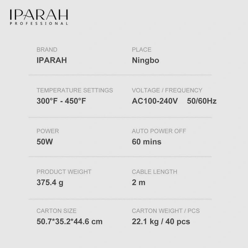 Выпрямитель для волос IPARAH P-123, 150-220°C, титановое покрытие, LED display, 50 W, фото 6