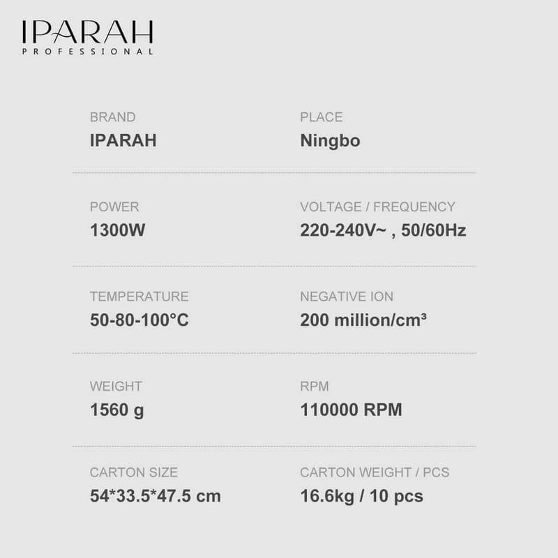 Фен-стайлер IPARAH 5 в 1 P-505P PINK, 5 насадок, 3 режими, 3 режими температури, 105000 RPM, 1300W, фото 8