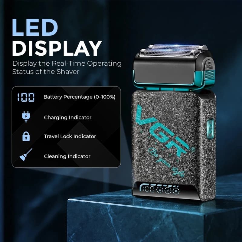 Електробритва VGR V-374 GREEN шейвер, подвійне лезо, LED display, фото 9