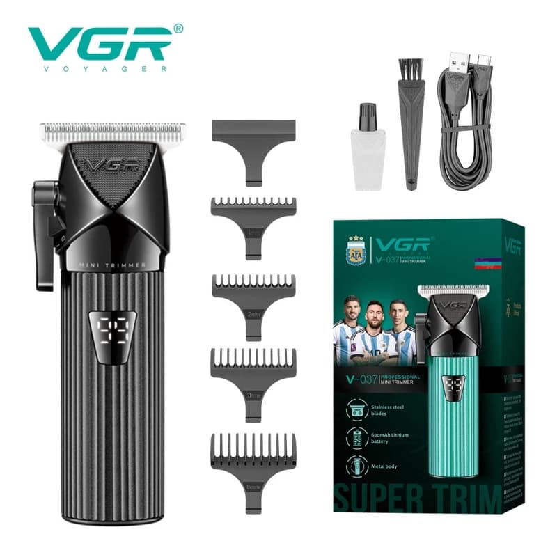 Тример VGR V-037 BLACK, MINI, 4 насадки, LED display