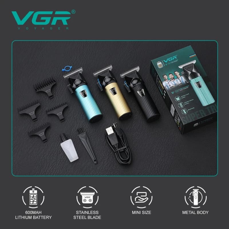 Тример VGR V-037 BLACK, MINI, 4 насадки, LED display, фото 5
