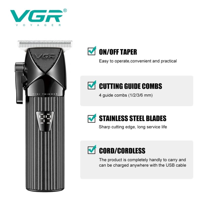 Тример VGR V-037 BLACK, MINI, 4 насадки, LED display, фото 6