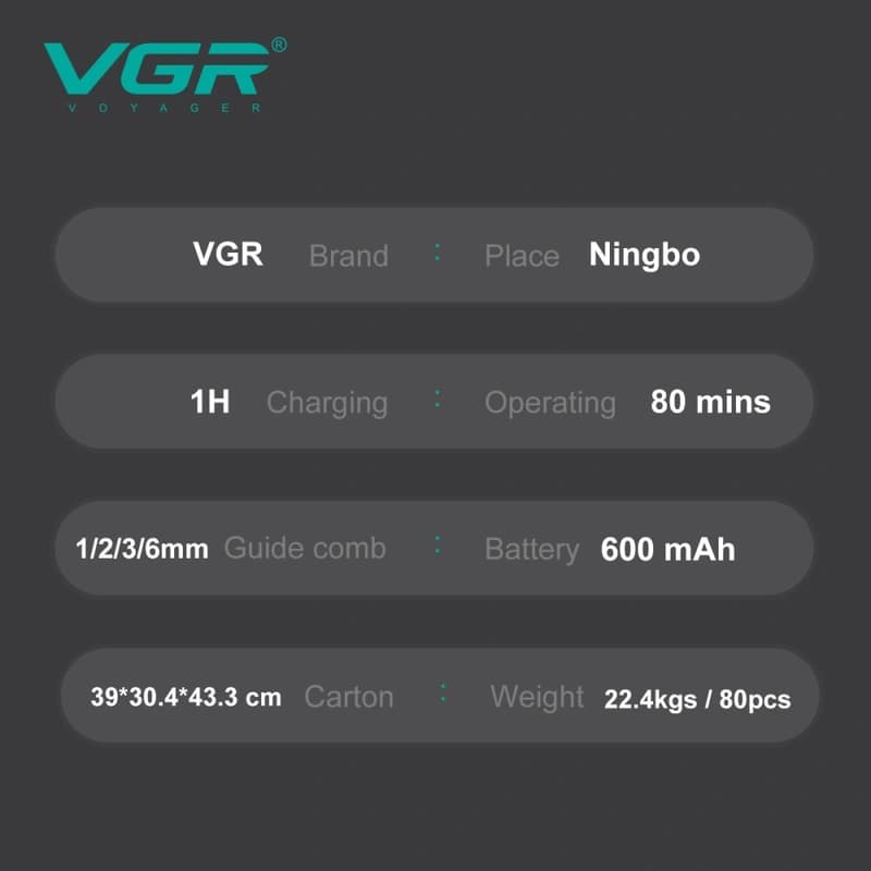Тример VGR V-037 BLUE, MINI, 4 насадки, LED display, фото 3