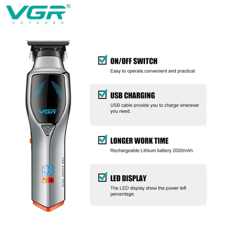Тример VGR V-187 SILVER, 4 насадки, 7000 RPM, LED display, фото 3