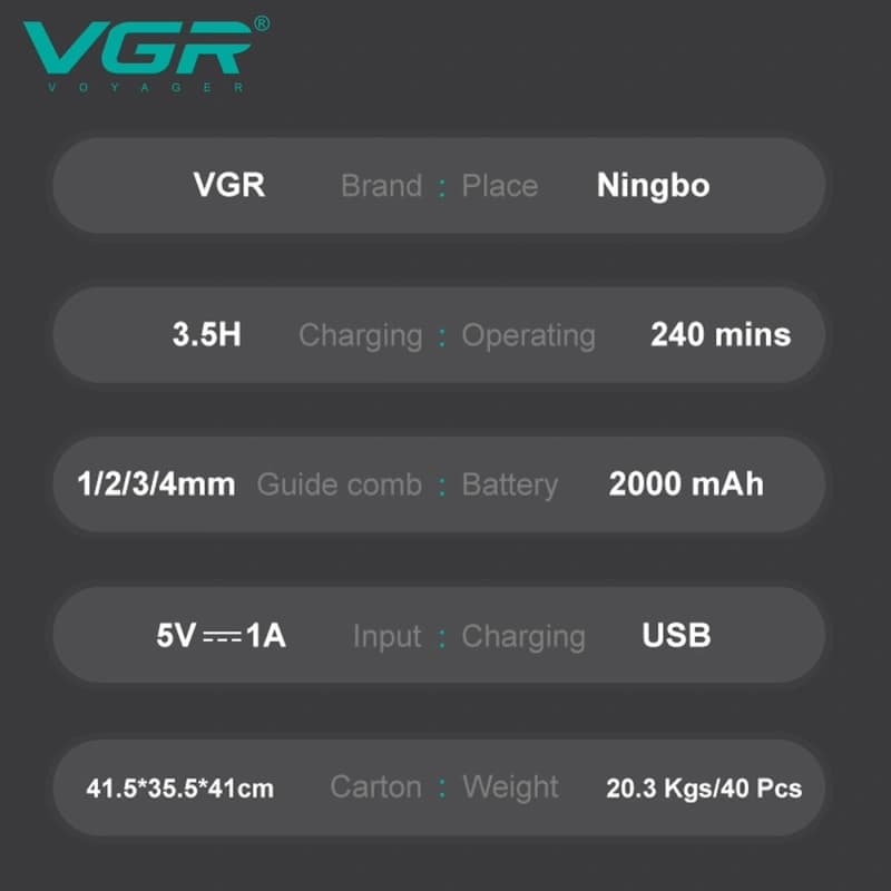 Тример VGR V-187 SILVER, 4 насадки, 7000 RPM, LED display, фото 5