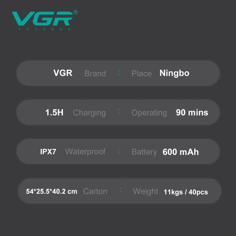 Електростанок VGR V-339S GREEN, 4 насадки, IPX7, фото 8