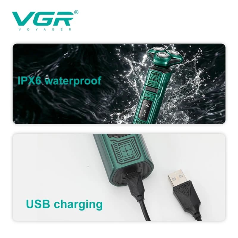 Електробритва VGR V-343, роторна, IPX6, 7500 RPM, LED display, фото 6