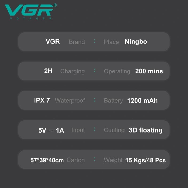 Електробритва VGR V-392 BLUE, роторна, IPX7, LED display, фото 6
