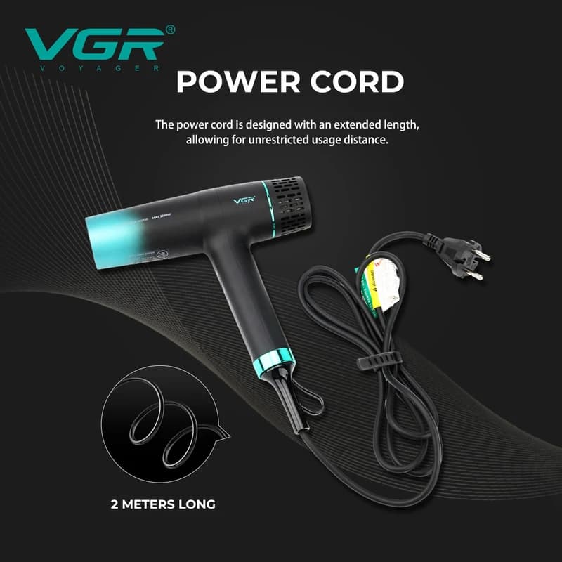 Фен професійний VGR V-442 BLACK, 3 швидкості, 3 режими температури, 110000 RPM, 1800-2200Вт, фото 5