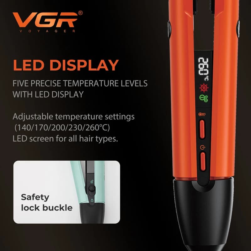 Выпрямитель для волос VGR V-553 GREEN, 140-260°C, керамическое покрытие, LED display, фото 4