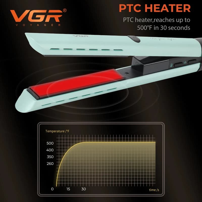 Выпрямитель для волос VGR V-553 GREEN, 140-260°C, керамическое покрытие, LED display, фото 8