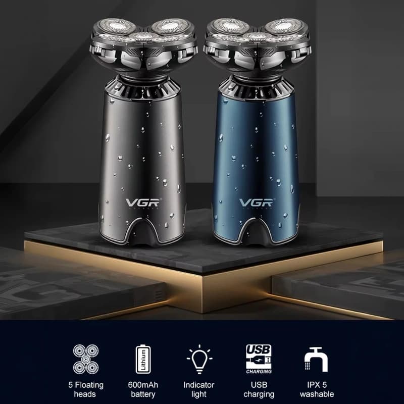 Электробритва VGR V-397 BLUE для мужчин, роторная для влажного и сухого бритья, IPX5, фото 6