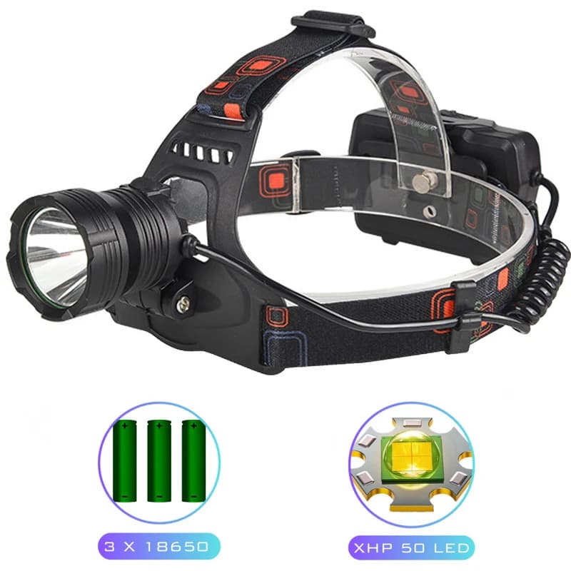 Ліхтар налобний XQ-218-HP50, Power Bank, 3x18650, signal light, індикація заряду, ЗП Type-C, Box — фото 1