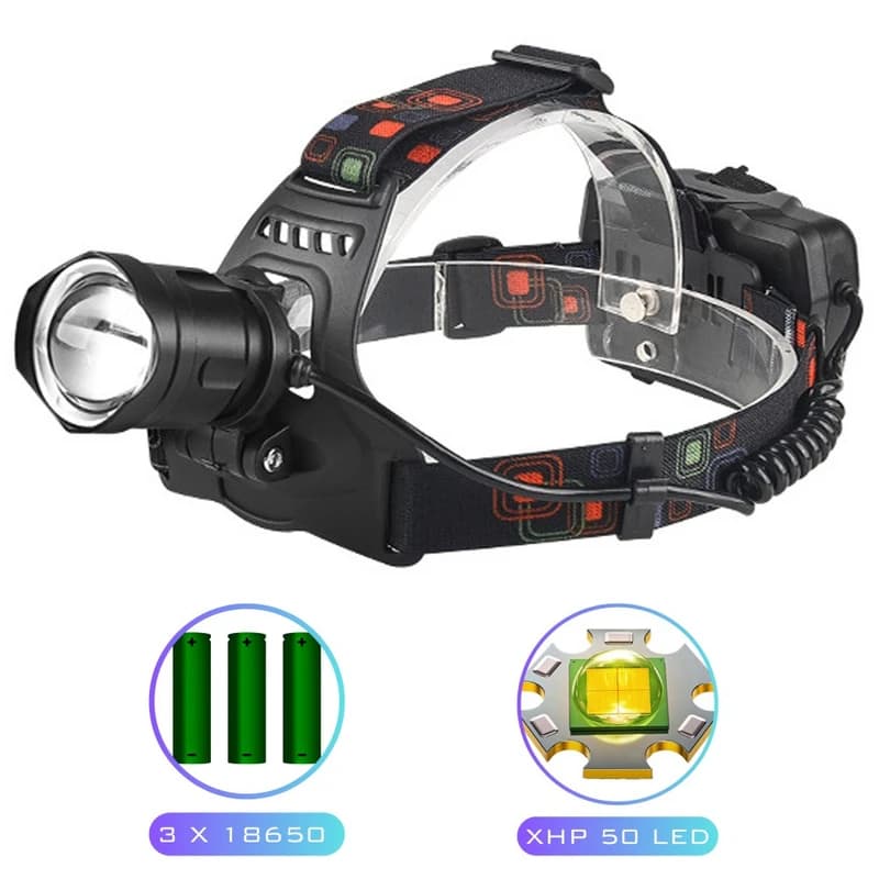 Ліхтар налобний XQ-219-HP50, 1 РЕЖИМ, Power Bank, 3x18650, signal light, індикація заряду, ЗП Type-C, Box — фото 1