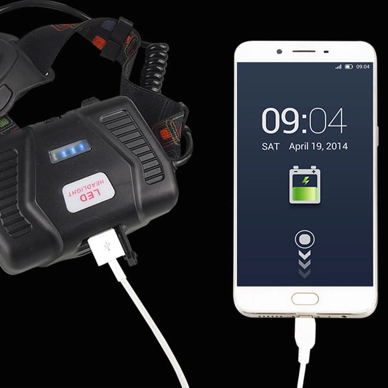 Ліхтар налобний XQ-219-HP50, 1 РЕЖИМ, Power Bank, 3x18650, signal light, індикація заряду, ЗП Type-C, Box — фото 4