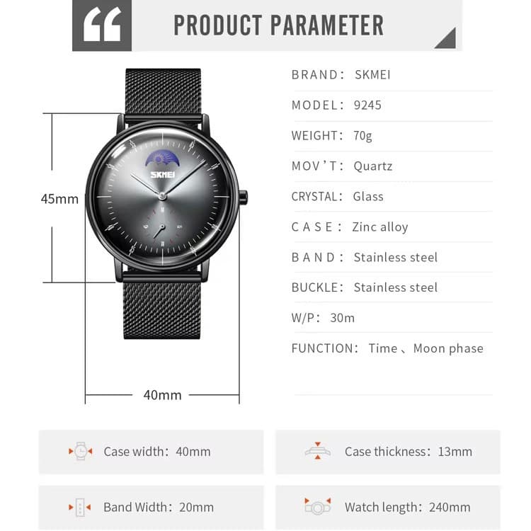 Годинники наручні 9245BK SKMEI, BLACK — фото 3
