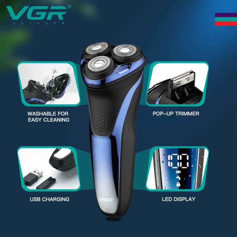 Електробритва VGR V-306, роторна, IPX7, LED display — фото 2