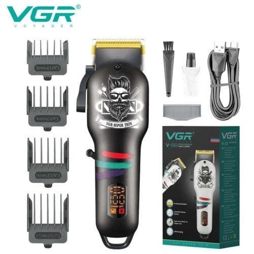 Акумуляторна машника для стриження (clipper) VGR V-699 BLACK, 4 насадки, LED display — фото 1