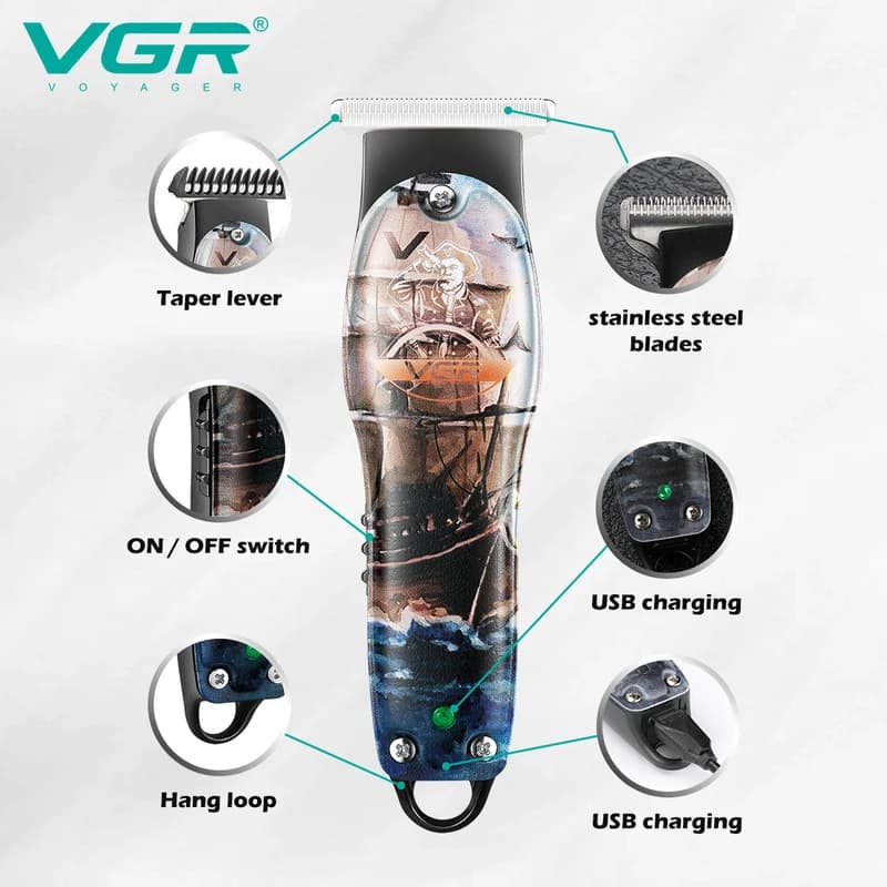 Тример VGR V-953, 3 насадки, індикатор зарядки — фото 3