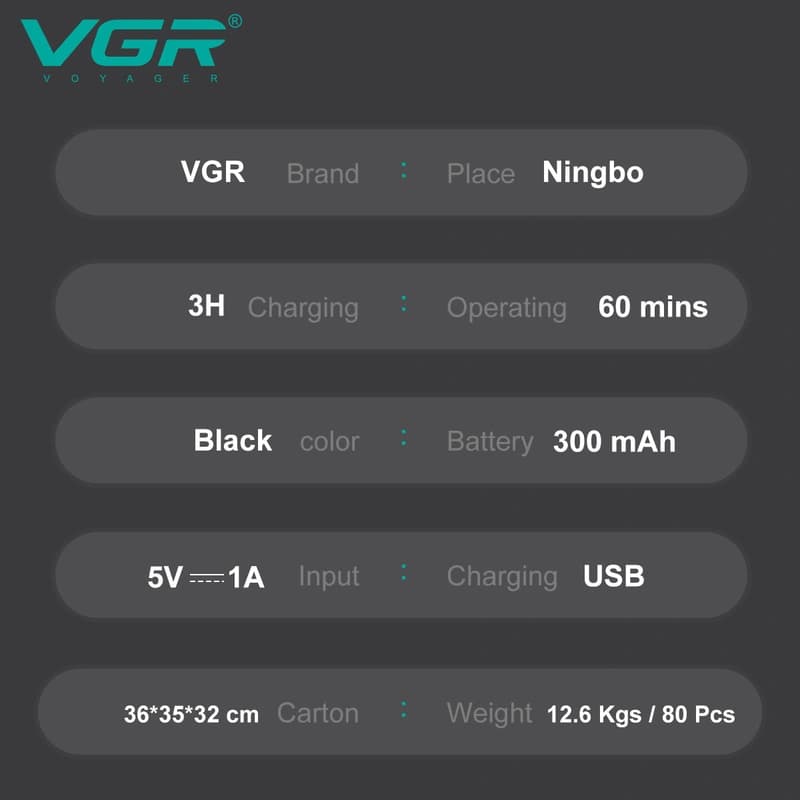Тример VGR 2 в 1 V-615, 2 насадки (для носу та волосся), IPX4 — фото 6