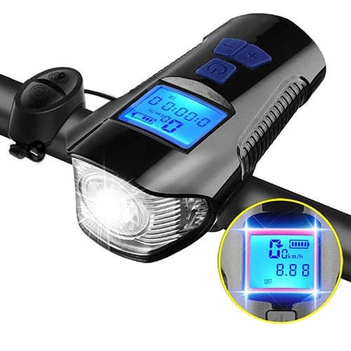 Велоліхтар з комп'ютером та сигналом XA-585-T6+2LED, виносна кнопка, Waterproof, Li-Ion акумулятор, ЗП microUSB — фото 3