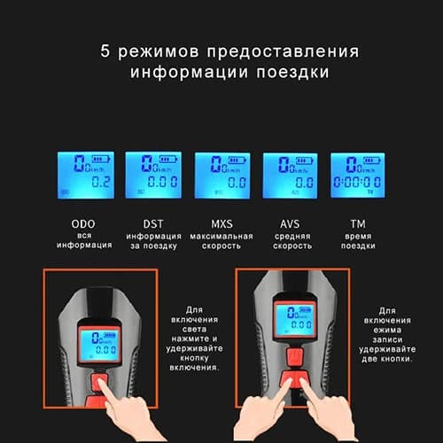 Велоліхтар з комп'ютером та сигналом XA-585-T6+2LED, виносна кнопка, Waterproof, Li-Ion акумулятор, ЗП microUSB — фото 5