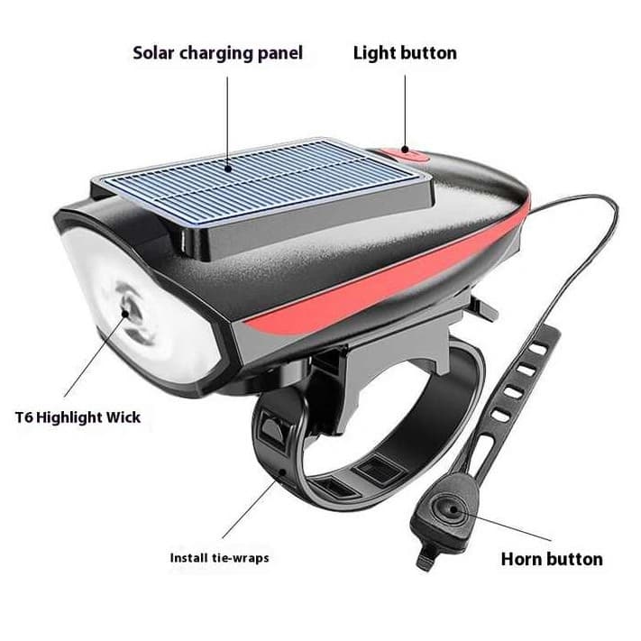 Велоліхтар із сигналом 7599/S7588, сонячна батарея, Waterproof, Li-Ion акумулятор, ЗП Type-C — фото 9