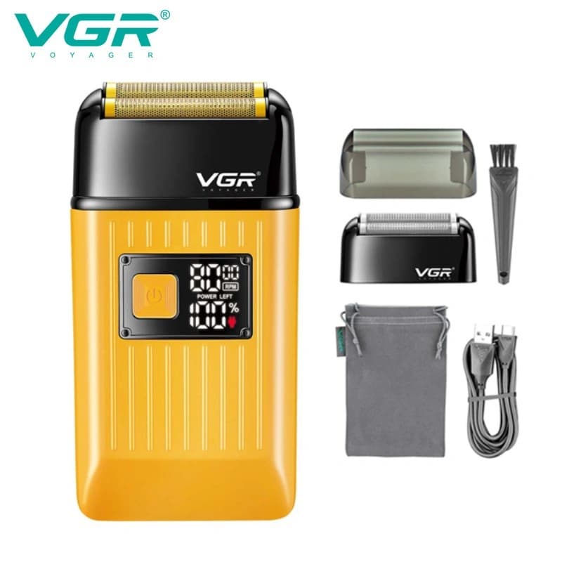 Електробритва VGR V-357 шейвер GOLD, подвійне лезо, 2 насадки, висувний тример, IPX6, LED display — фото 1