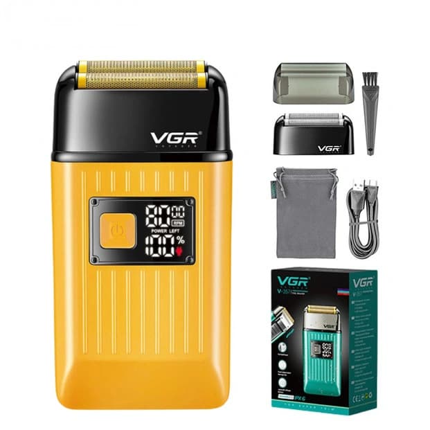 Електробритва VGR V-357 шейвер GOLD, подвійне лезо, 2 насадки, висувний тример, IPX6, LED display — фото 5