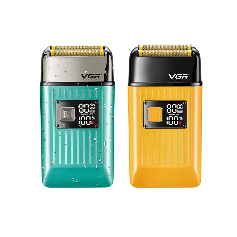 Електробритва VGR V-357 шейвер GREEN, подвійне лезо, 2 насадки, висувний тример, IPX6, LED display — фото 5