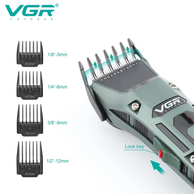 Акумуляторна машника для стриження (clipper) VGR V-696, 4 насадки, LED display — фото 5