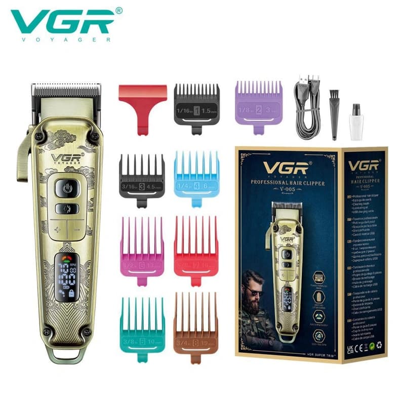 Акумуляторна машника для стриження (clipper) VGR V-005, 8 насадок, LED display — фото 1