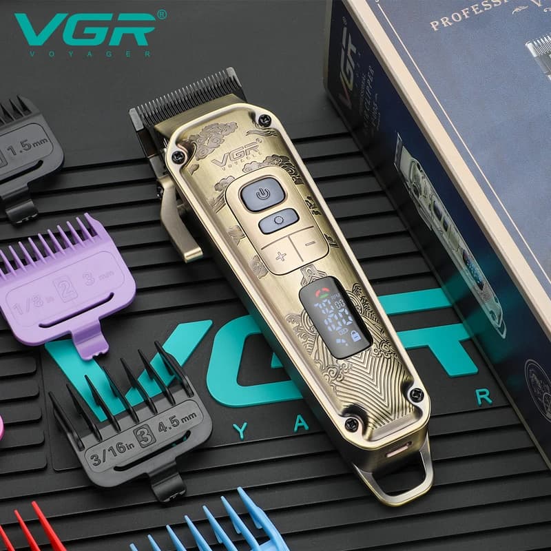 Акумуляторна машника для стриження (clipper) VGR V-005, 8 насадок, LED display — фото 4