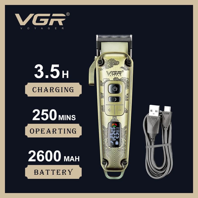 Акумуляторна машника для стриження (clipper) VGR V-005, 8 насадок, LED display — фото 7