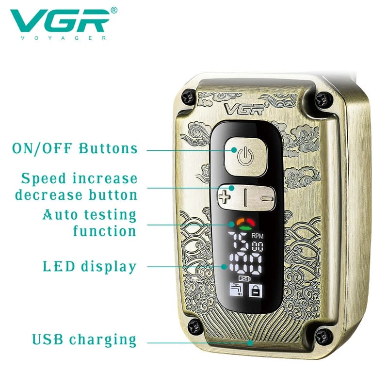 Електробритва VGR V-337 шейвер, подвійне лезо, 2 насадки, тример, LED display — фото 5