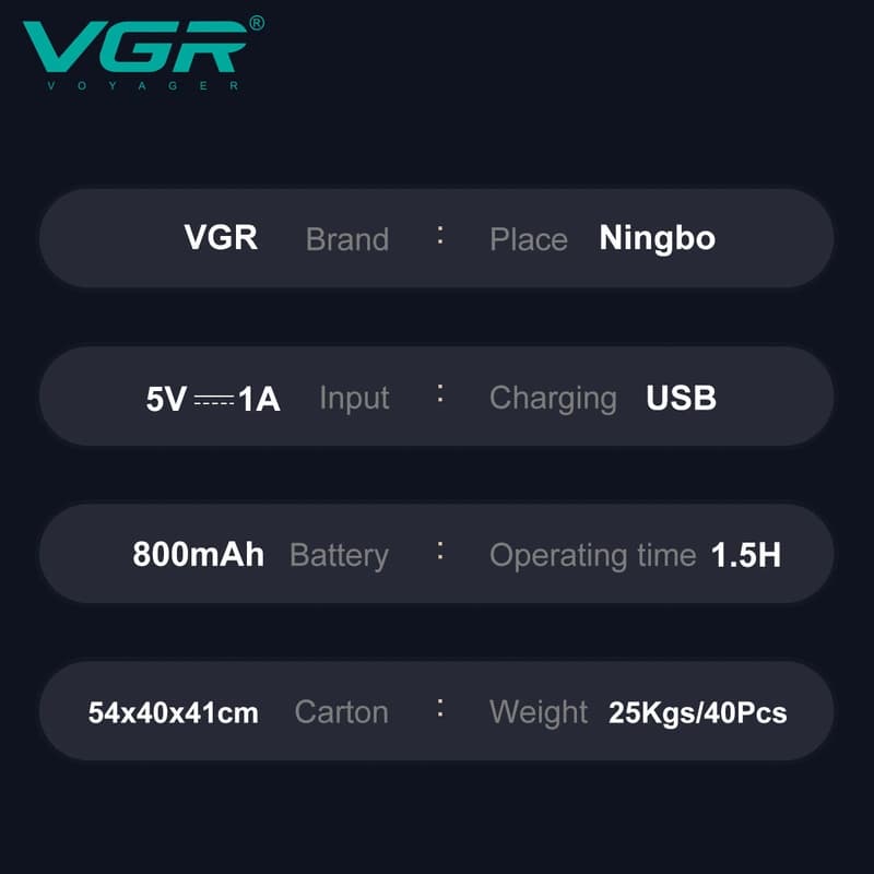 Електробритва VGR V-337 шейвер, подвійне лезо, 2 насадки, тример, LED display — фото 6
