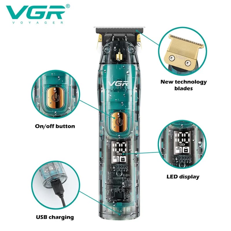 Тример VGR V-961, Professional, 4 насадки, LED display — фото 4
