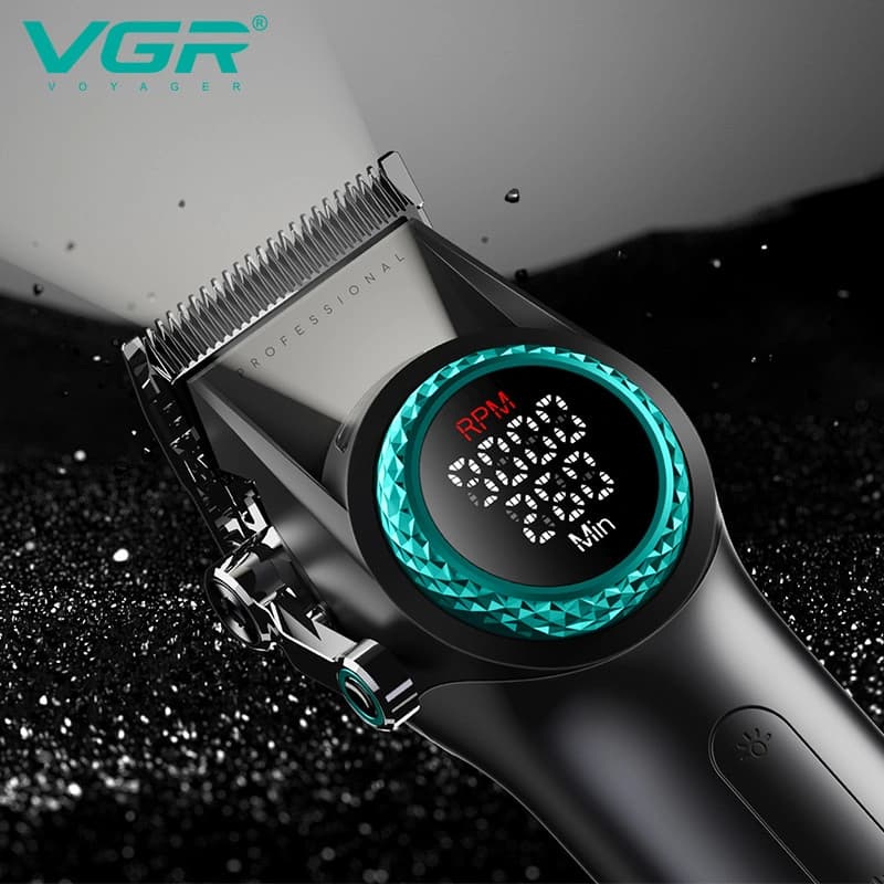 Акумуляторна машинка для стриження (clipper) VGR V-001 BLACK, 10 насадок, 9000 RPM, 4600 mAh, LED light, LED display — фото 5