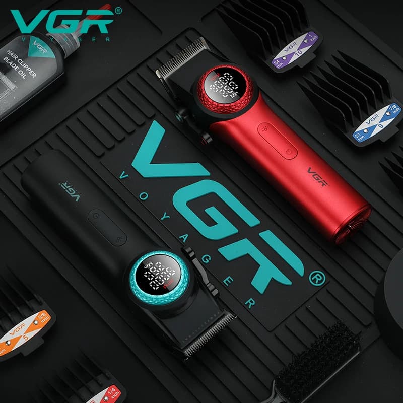Акумуляторна машинка для стриження (clipper) VGR V-001 BLACK, 10 насадок, 9000 RPM, 4600 mAh, LED light, LED display — фото 6